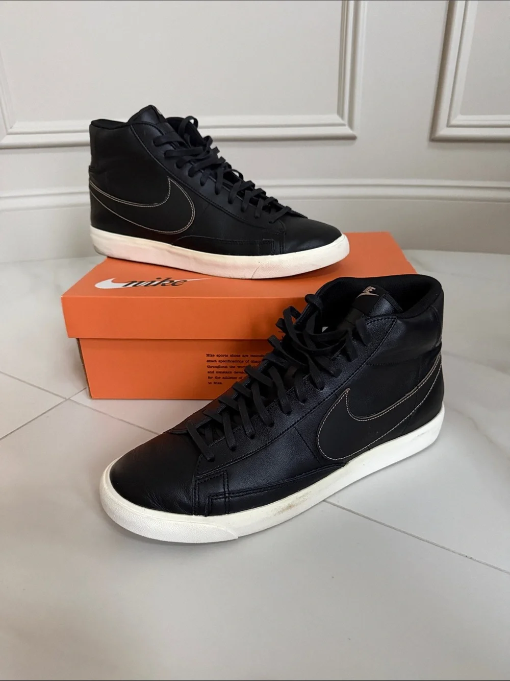 Nike Blazer Mid PRM Black High-Top Leather Sneakers with White Sole